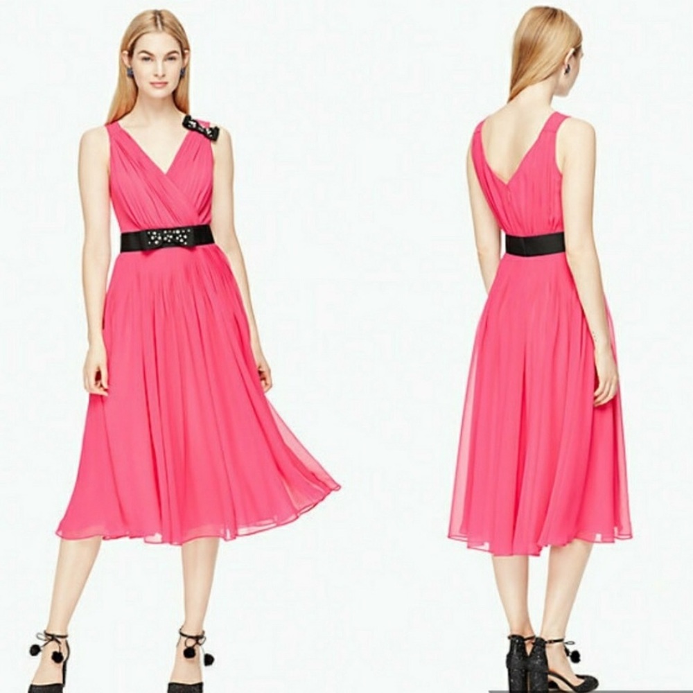 NWT Kate Spade Hot Pink Dress Black Gem Bow Detail